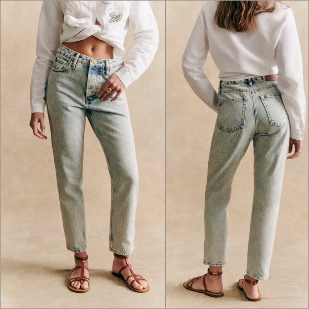 Sezane Le Brut High Rise Denim Jeans Tapered Straight edge blue 40